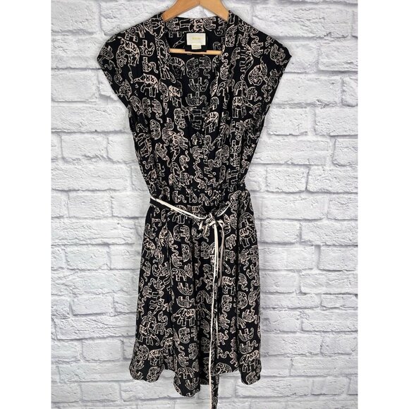 Maeve Dresses & Skirts - MAEVE ANTHROPOLOGIE Women's Black Noronha Faux Wrap Elephant Dress Small